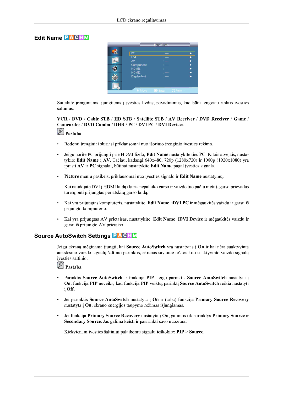 Samsung LH46OLBPPGC/EN manual Edit Name, Source AutoSwitch Settings 