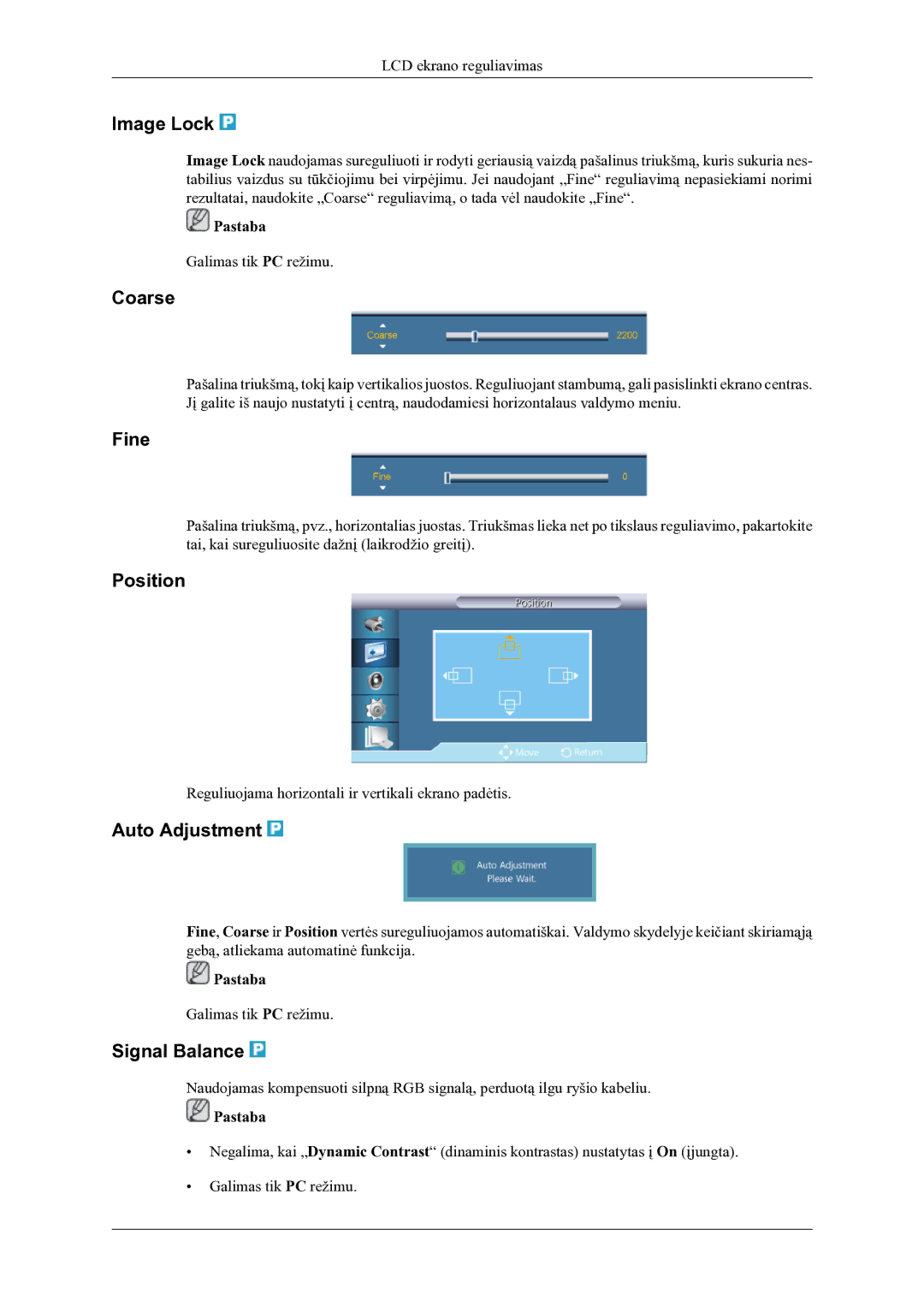 Samsung LH46OLBPPGC/EN manual Image Lock, Coarse, Fine, Auto Adjustment, Signal Balance 