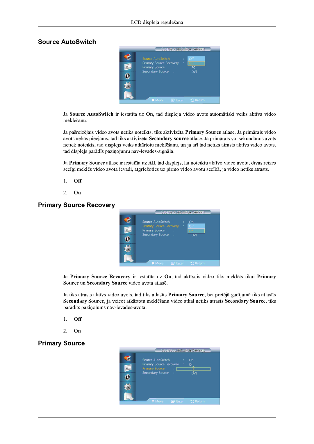 Samsung LH46OLBPPGC/EN manual Source AutoSwitch, Primary Source Recovery 