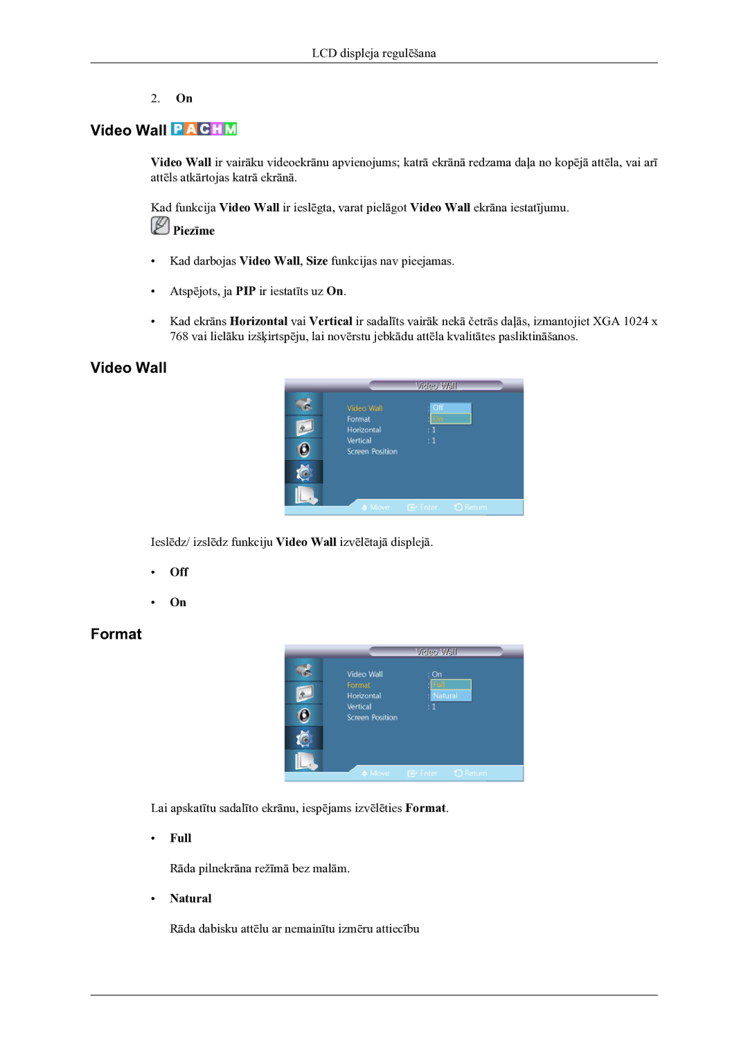 Samsung LH46OLBPPGC/EN manual Video Wall, Format, Full 