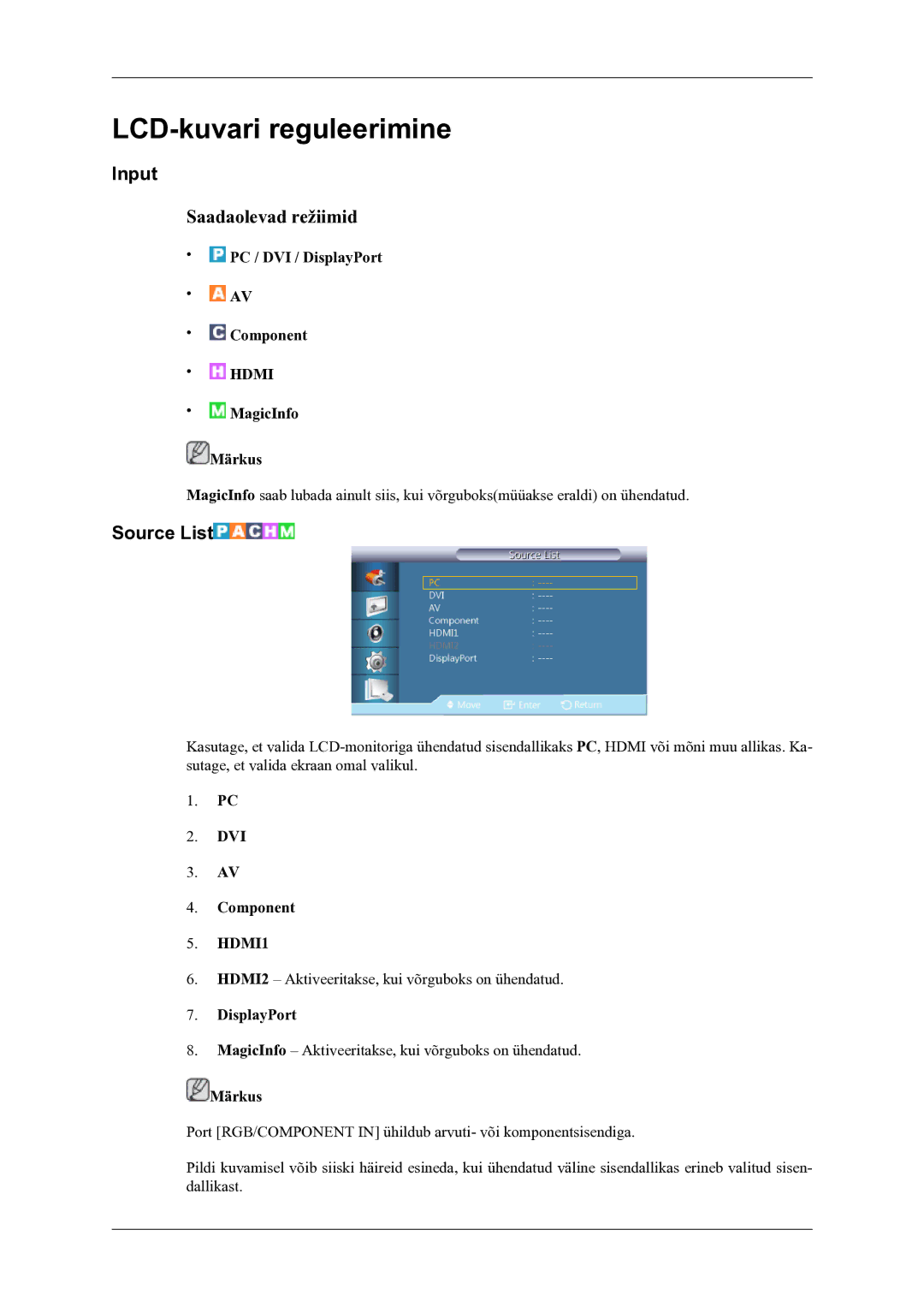 Samsung LH46OLBPPGC/EN manual Input, Source List 