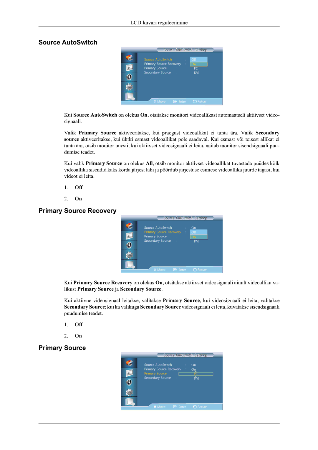 Samsung LH46OLBPPGC/EN manual Source AutoSwitch, Primary Source Recovery 