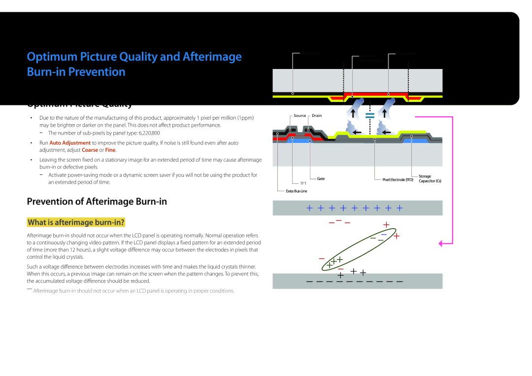 Samsung LH55OMDPKBC/XY manual Optimum Picture Quality and Afterimage Burn-in Prevention, Prevention of Afterimage Burn-in 