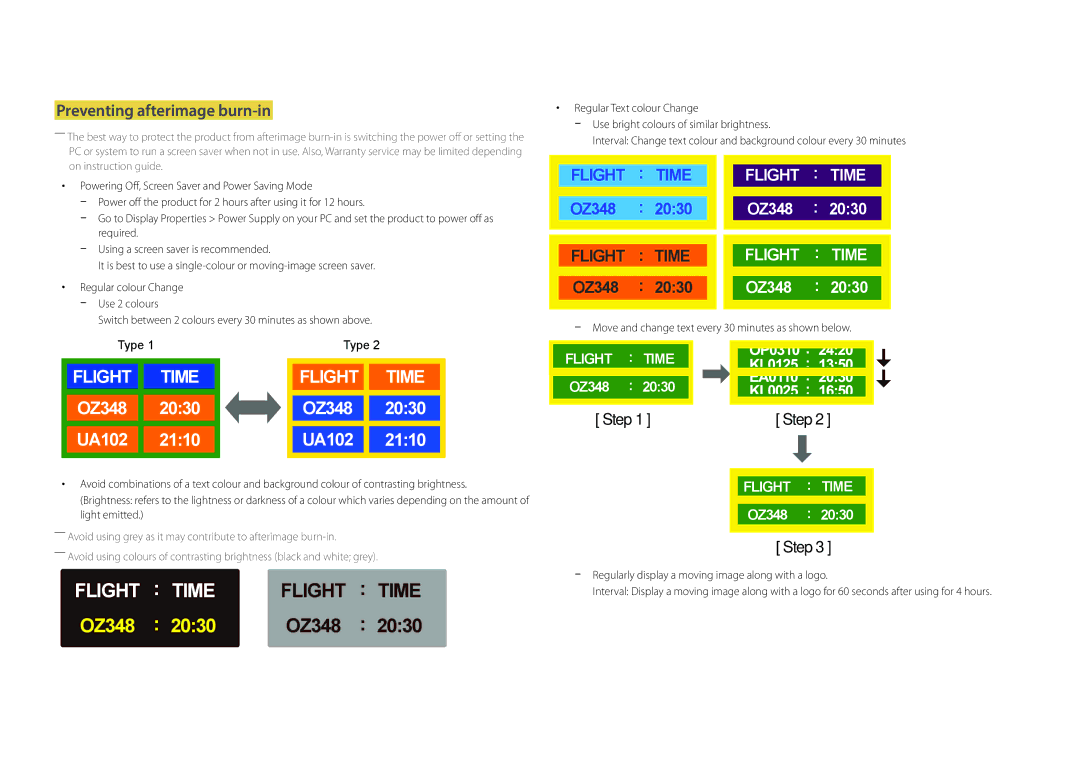 Samsung LH46OMDPWBC/XY, LH46OMDPWBC/EN, LH55OMDPWBC/EN, LH75OMDPWBC/NG Preventing afterimage burn-in, On instruction guide 