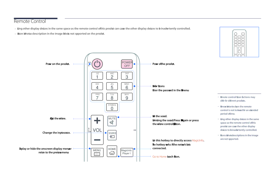 Samsung LH55OMDPKBC/XY, LH46OMDPWBC/EN, LH55OMDPWBC/EN, LH75OMDPWBC/NG, LH55OMDPWBC/NG, LH75OMDPWBC/XV Remote Control, Vol 