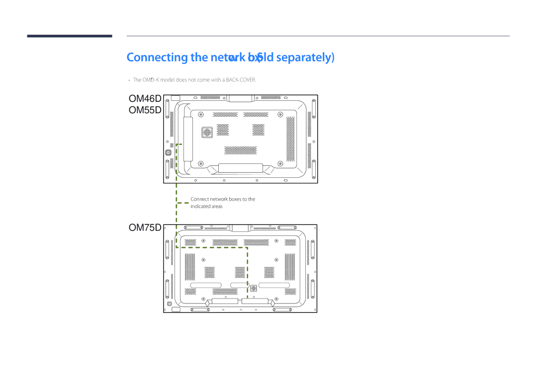 Samsung LH55OMDPKBC/XY, LH46OMDPWBC/EN, LH55OMDPWBC/EN, LH75OMDPWBC/NG manual Connecting the network box Sold separately 