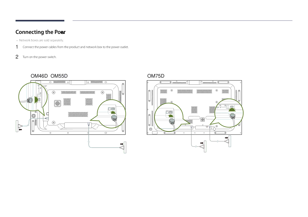 Samsung LH55OMDPWBC/XV, LH46OMDPWBC/EN, LH55OMDPWBC/EN, LH75OMDPWBC/NG manual Connecting the Power, Turn on the power switch 