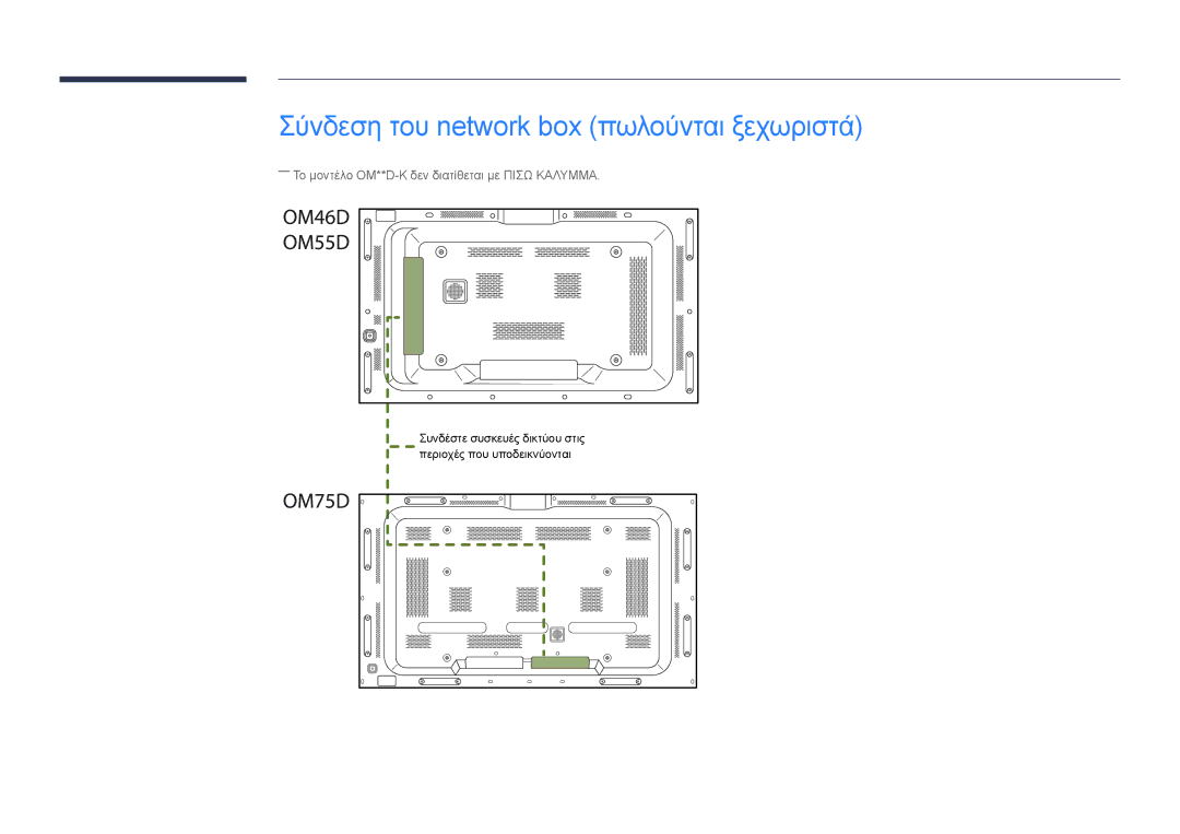 Samsung LH55OMDPWBC/EN, LH46OMDPWBC/EN, LH75OMDPWBC/EN, LH46OMDPKBC/EN manual Σύνδεση του network box πωλούνται ξεχωριστά 