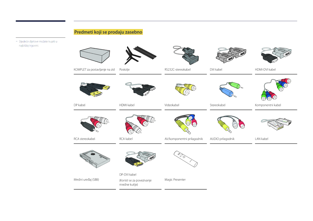 Samsung LH75OMDPWBC/EN, LH46OMDPWBC/EN, LH55OMDPWBC/EN, LH55OMDPKBC/EN manual Predmeti koji se prodaju zasebno 