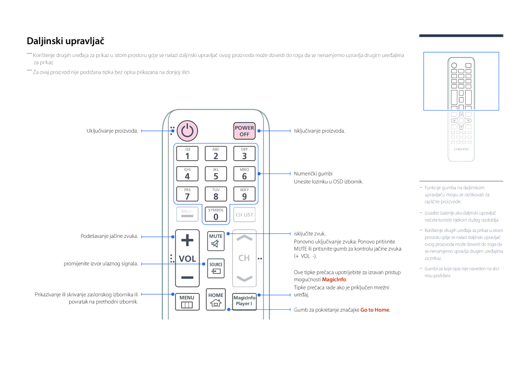 Samsung LH55OMDPKBC/EN, LH46OMDPWBC/EN, LH75OMDPWBC/EN, LH55OMDPWBC/EN manual Daljinski upravljač, Vol 