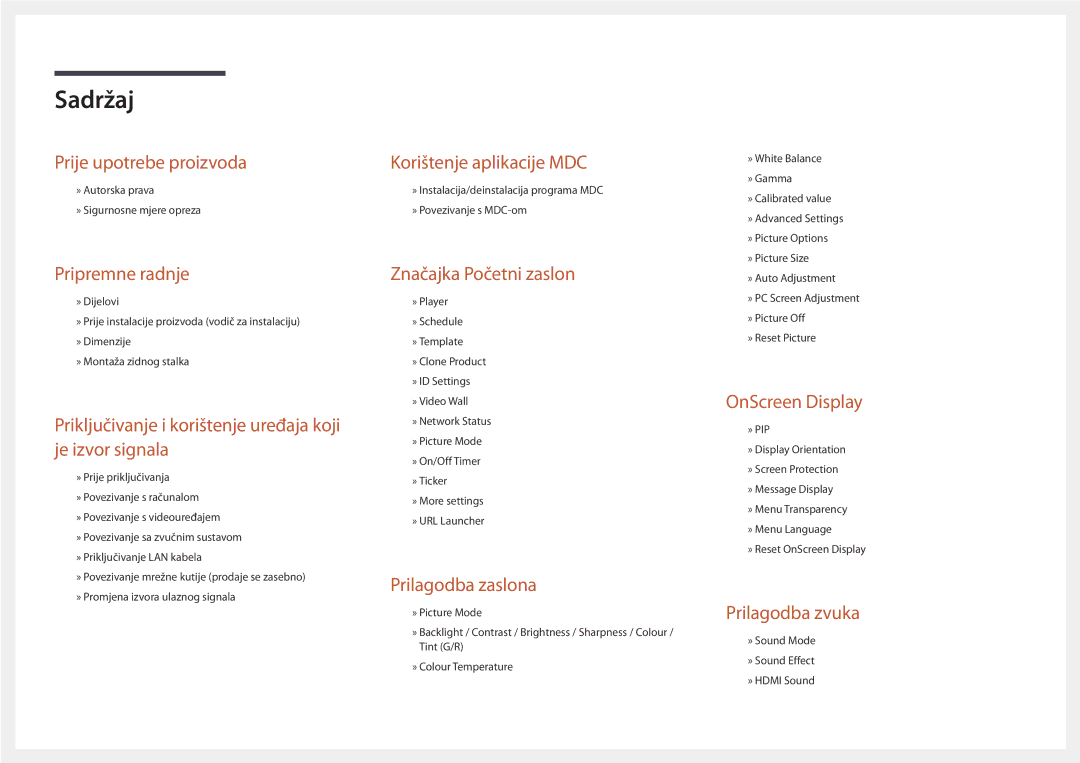 Samsung LH55OMDPWBC/EN, LH46OMDPWBC/EN, LH75OMDPWBC/EN, LH55OMDPKBC/EN manual Sadržaj 