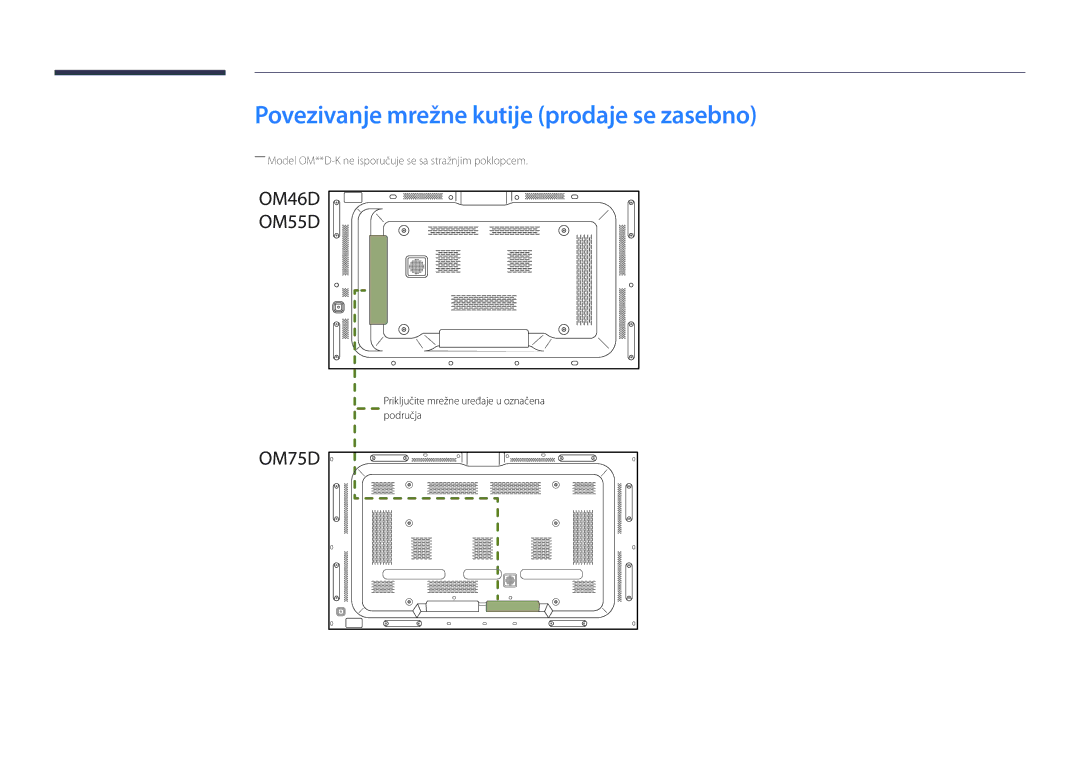 Samsung LH46OMDPWBC/EN, LH75OMDPWBC/EN, LH55OMDPWBC/EN, LH55OMDPKBC/EN manual Povezivanje mrežne kutije prodaje se zasebno 