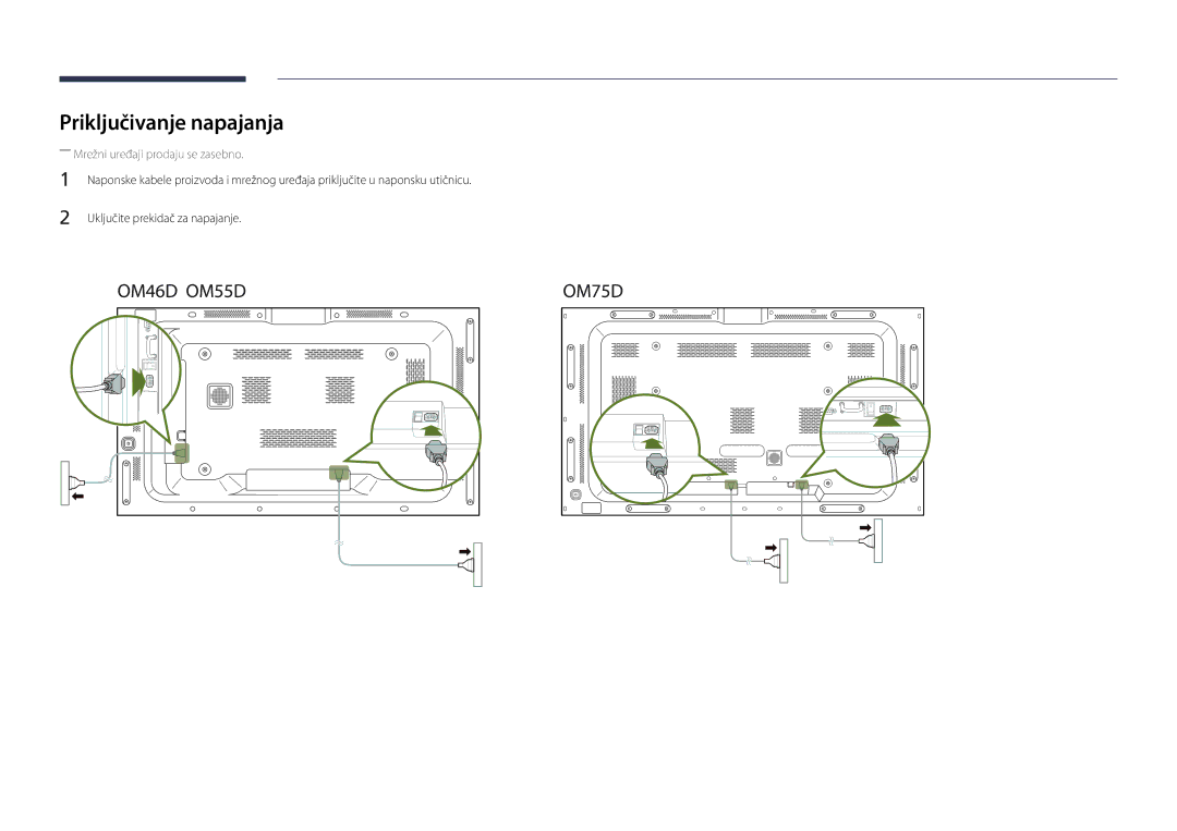 Samsung LH55OMDPWBC/EN, LH46OMDPWBC/EN, LH75OMDPWBC/EN manual Priključivanje napajanja, Uključite prekidač za napajanje 