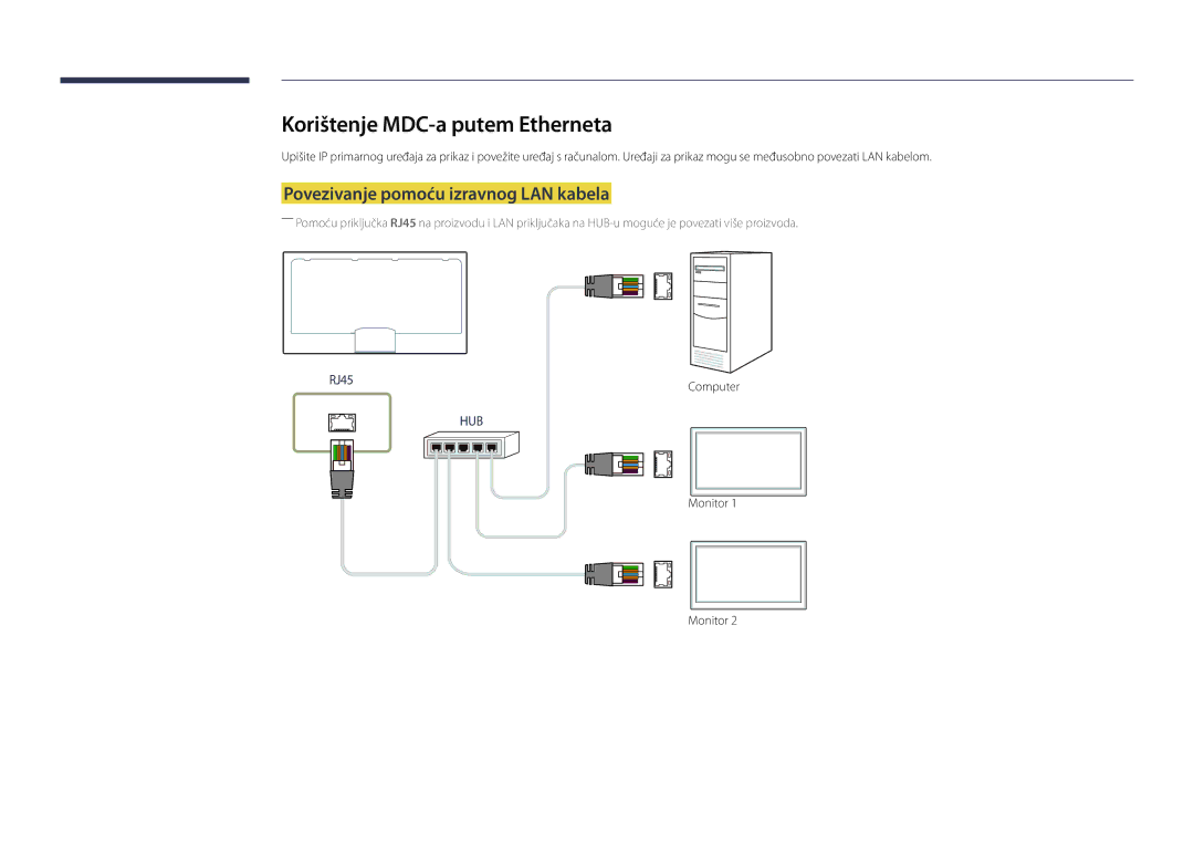 Samsung LH46OMDPWBC/EN, LH75OMDPWBC/EN manual Korištenje MDC-a putem Etherneta, Povezivanje pomoću izravnog LAN kabela 