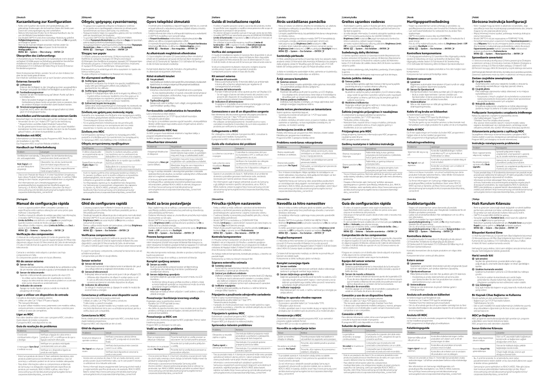 Samsung LH75OMDPKBC/EN Überprüfen des Lieferumfangs, Externes Sensorkit, Verbinden mit MDC, Handbuch zur Fehlerbehebung 