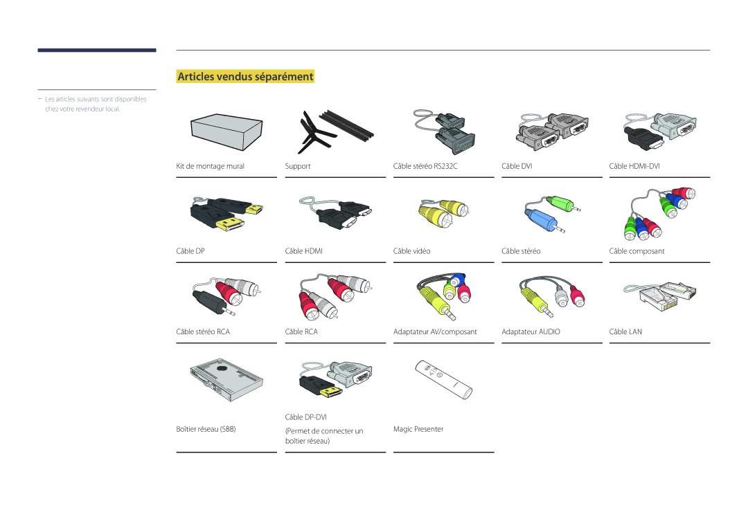 Samsung LH75OMDPWBC/EN, LH46OMDPWBC/EN, LH75OMDPKBC/EN, LH55OMDPWBC/EN, LH46OMDPKBC/EN manual Articles vendus séparément 