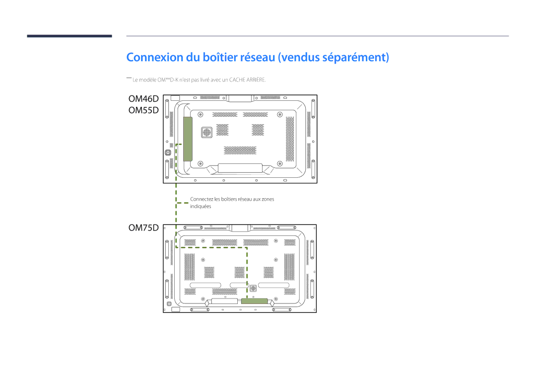 Samsung LH75OMDPKBC/EN, LH46OMDPWBC/EN, LH75OMDPWBC/EN, LH55OMDPWBC/EN manual Connexion du boîtier réseau vendus séparément 