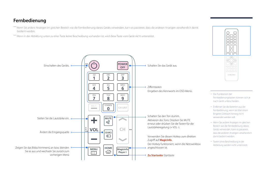 Samsung LH75OMDPWBC/EN, LH46OMDPWBC/EN, LH75OMDPKBC/EN, LH55OMDPWBC/EN manual Fernbedienung, Zu Startseite-Starttaste 