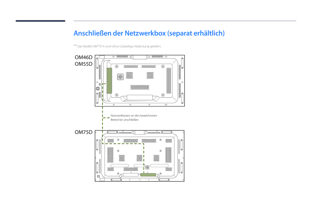 Samsung LH75OMDPKBC/EN, LH46OMDPWBC/EN, LH75OMDPWBC/EN, LH55OMDPWBC/EN manual Anschließen der Netzwerkbox separat erhältlich 