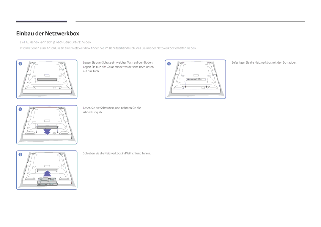 Samsung LH55OMDPWBC/EN, LH46OMDPWBC/EN, LH75OMDPWBC/EN, LH75OMDPKBC/EN, LH46OMDPKBC/EN, LH55OMDPKBC/EN Einbau der Netzwerkbox 