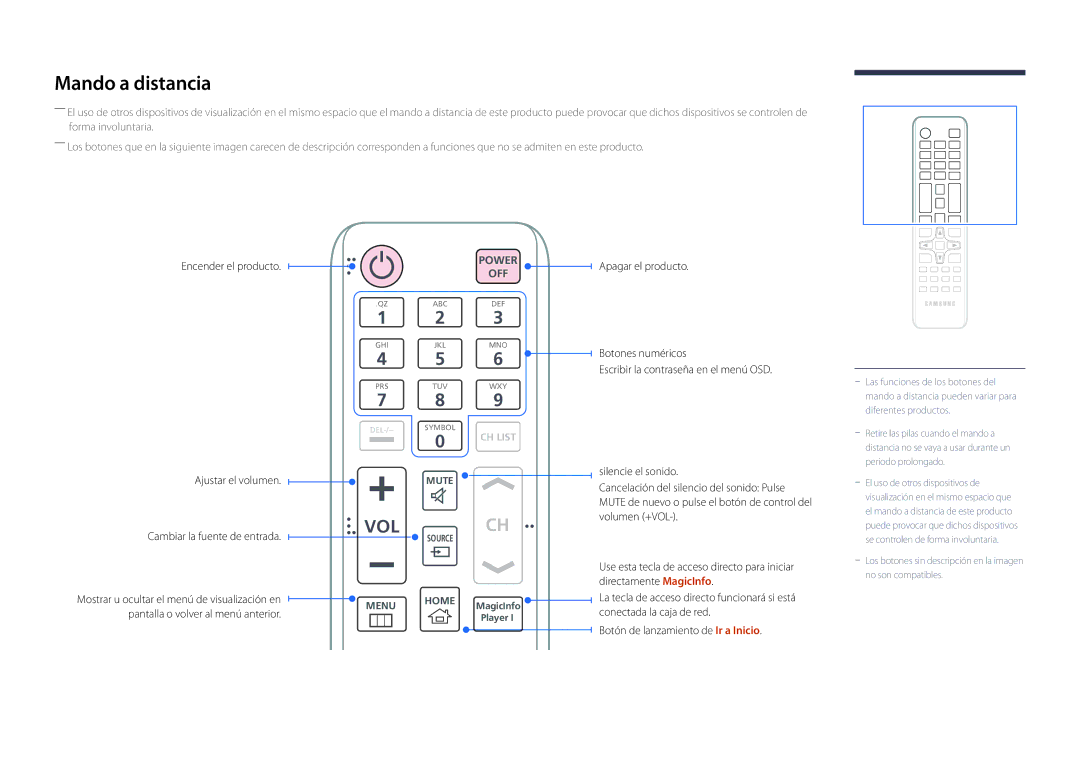 Samsung LH75OMDPWBC/EN, LH46OMDPWBC/EN, LH75OMDPKBC/EN, LH55OMDPWBC/EN, LH46OMDPKBC/EN, LH55OMDPKBC/EN Mando a distancia, Vol 