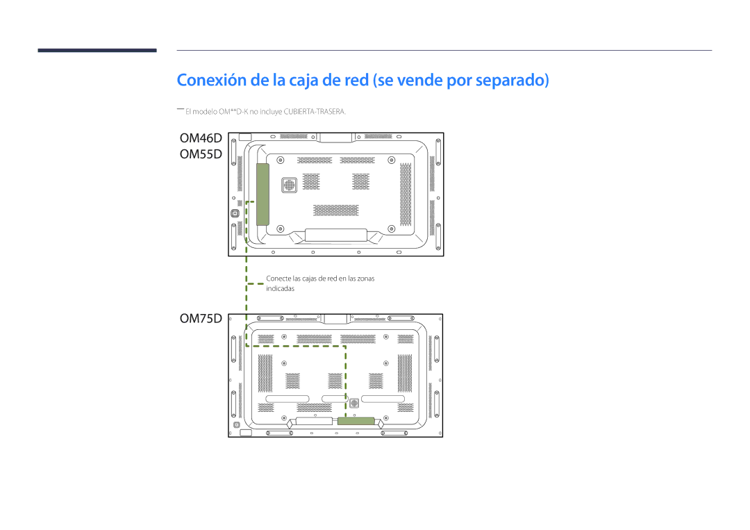 Samsung LH75OMDPKBC/EN, LH46OMDPWBC/EN, LH75OMDPWBC/EN, LH55OMDPWBC/EN manual Conexión de la caja de red se vende por separado 