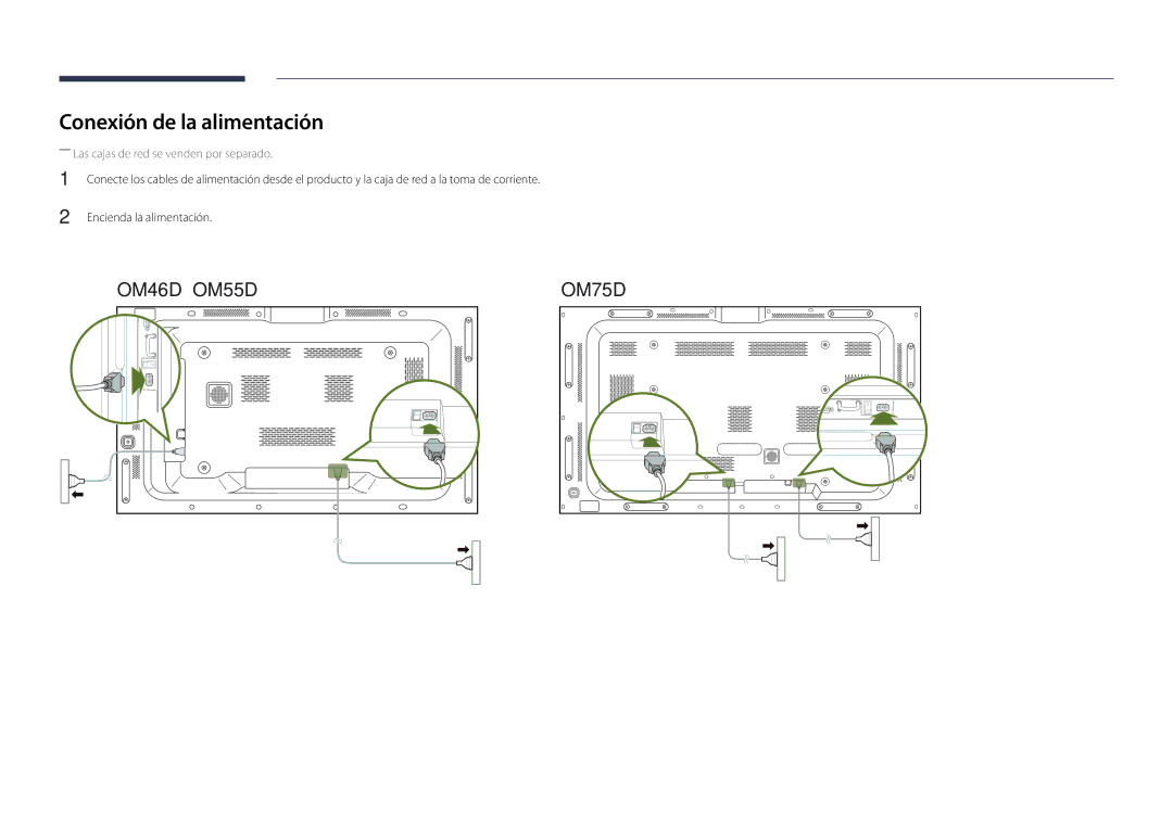 Samsung LH46OMDPKBC/EN, LH46OMDPWBC/EN, LH75OMDPWBC/EN, LH75OMDPKBC/EN Conexión de la alimentación, Encienda la alimentación 