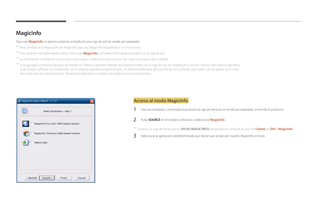 Samsung LH55OMDPKBC/EN manual Acceso al modo MagicInfo, Pulse Source en el mando a distancia y seleccione MagicInfo 