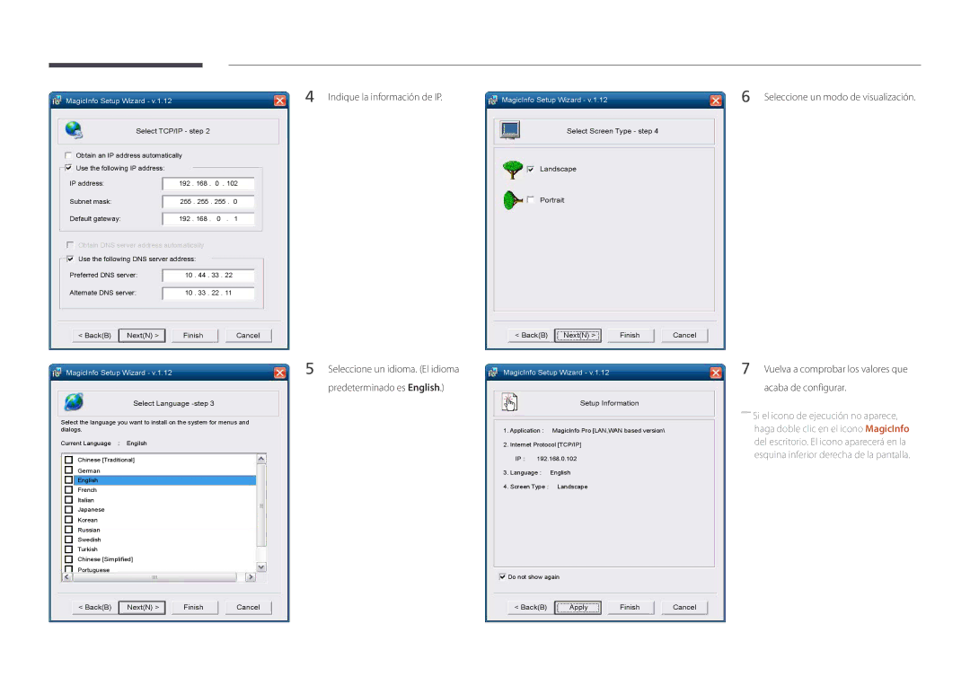 Samsung LH46OMDPWBC/EN, LH75OMDPWBC/EN, LH75OMDPKBC/EN, LH55OMDPWBC/EN manual Indique la información de IP, Select TCP/IP step 