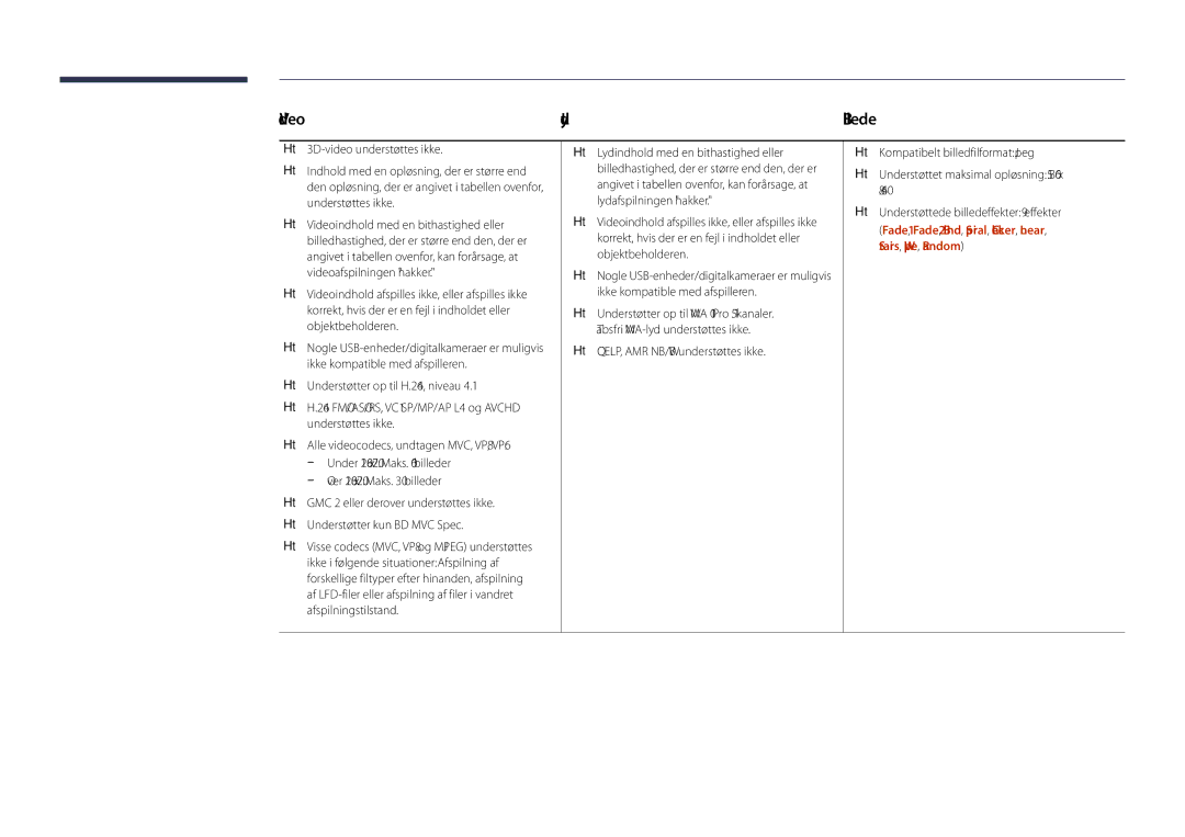 Samsung LH46OMDPKBC/EN, LH46OMDPWBC/EN, LH75OMDPWBC/EN, LH75OMDPKBC/EN, LH55OMDPWBC/EN, LH55OMDPKBC/EN manual Video Lyd, Billede 