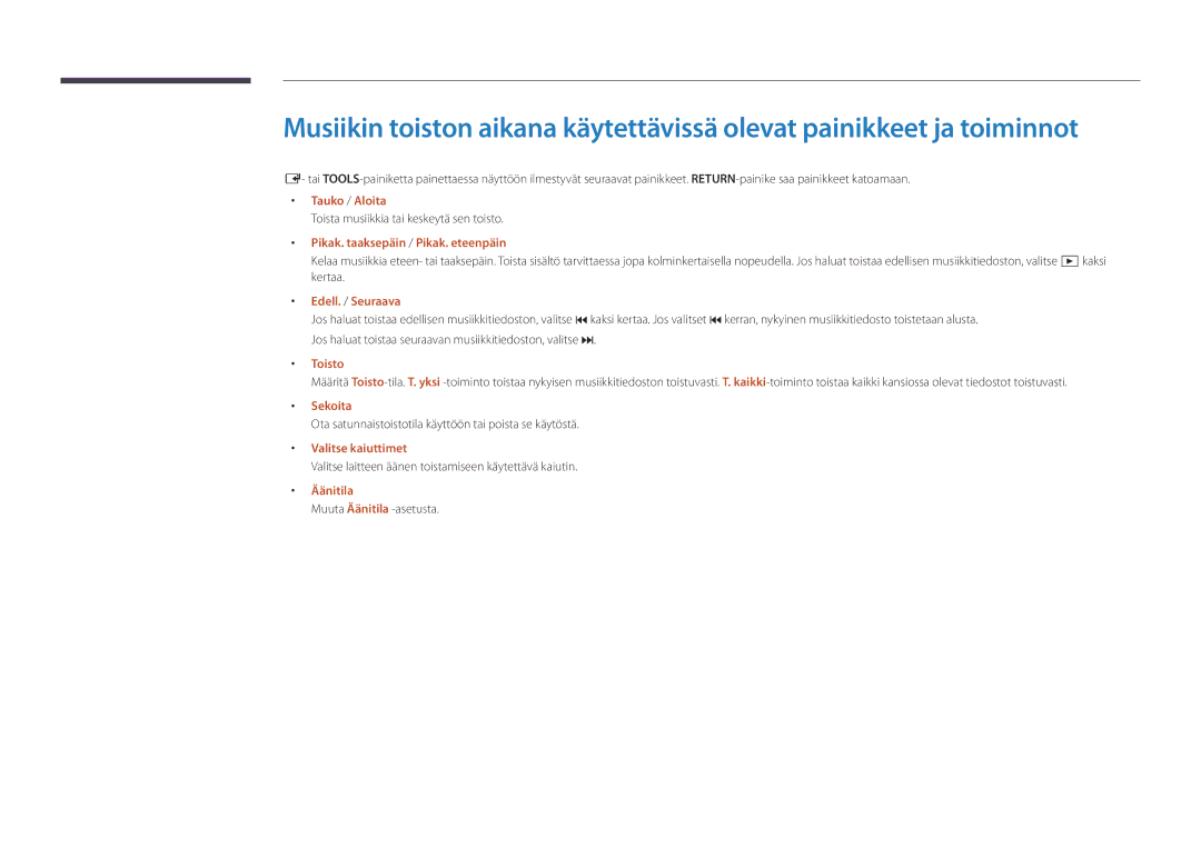 Samsung LH55OMDPWBC/EN, LH46OMDPWBC/EN, LH75OMDPWBC/EN, LH75OMDPKBC/EN Toista musiikkia tai keskeytä sen toisto, Sekoita 