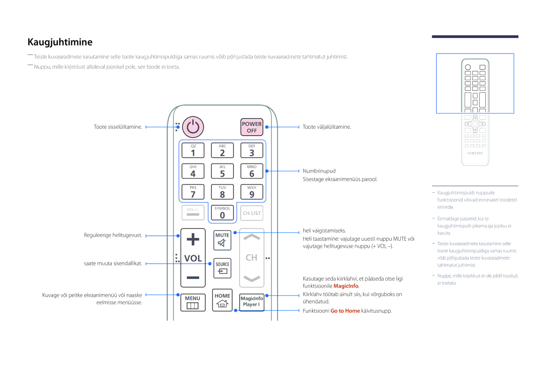 Samsung LH75OMDPWBC/EN, LH46OMDPWBC/EN, LH75OMDPKBC/EN, LH55OMDPWBC/EN, LH46OMDPKBC/EN, LH55OMDPKBC/EN manual Kaugjuhtimine, Vol 