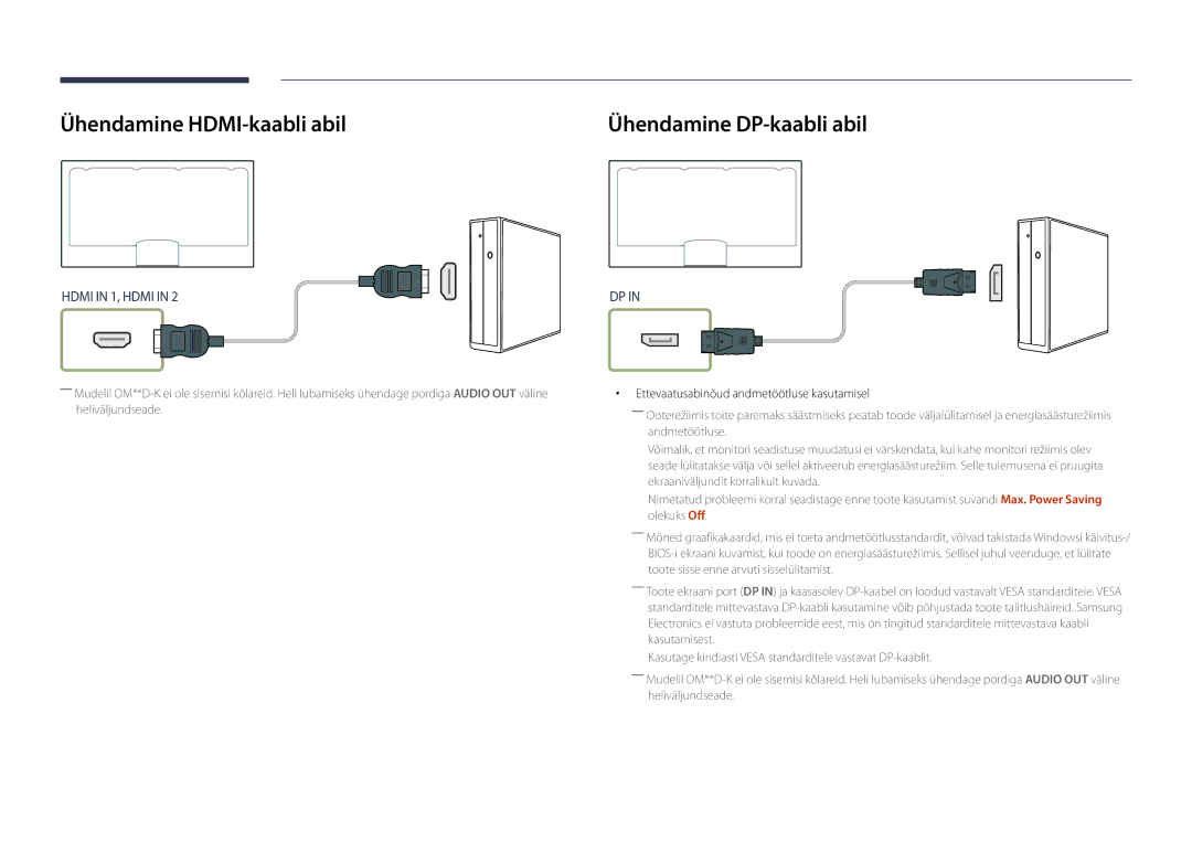 Samsung LH46OMDPKBC/EN, LH46OMDPWBC/EN manual Ühendamine HDMI-kaabli abil, Ettevaatusabinõud andmetöötluse kasutamisel 