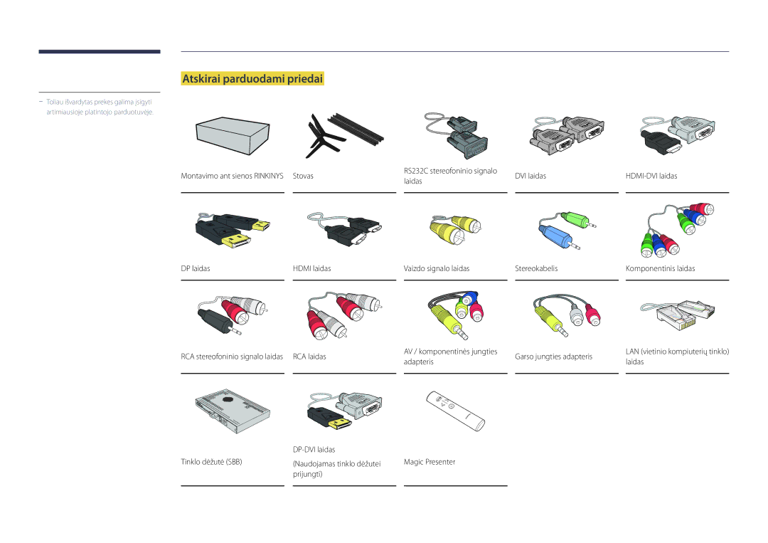 Samsung LH75OMDPWBC/EN, LH46OMDPWBC/EN, LH75OMDPKBC/EN, LH55OMDPWBC/EN Atskirai parduodami priedai, Garso jungties adapteris 