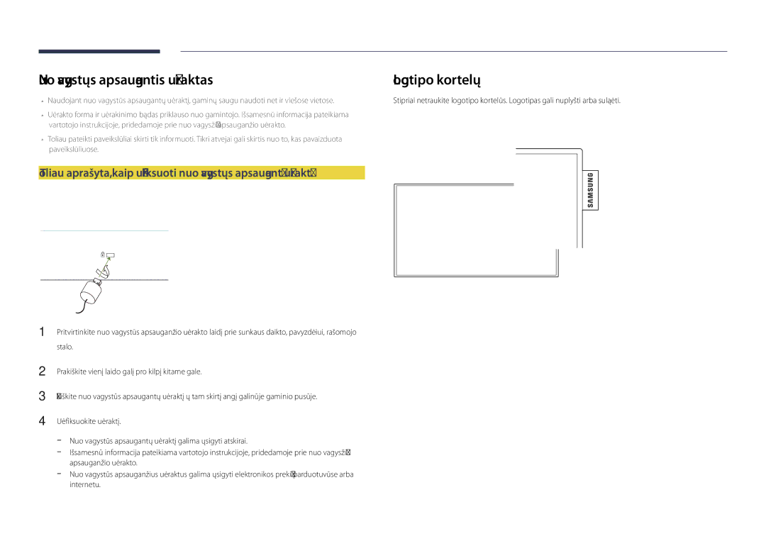 Samsung LH46OMDPWBC/EN, LH75OMDPWBC/EN, LH75OMDPKBC/EN, LH55OMDPWBC/EN Nuo vagystės apsaugantis užraktas, Logotipo kortelė 