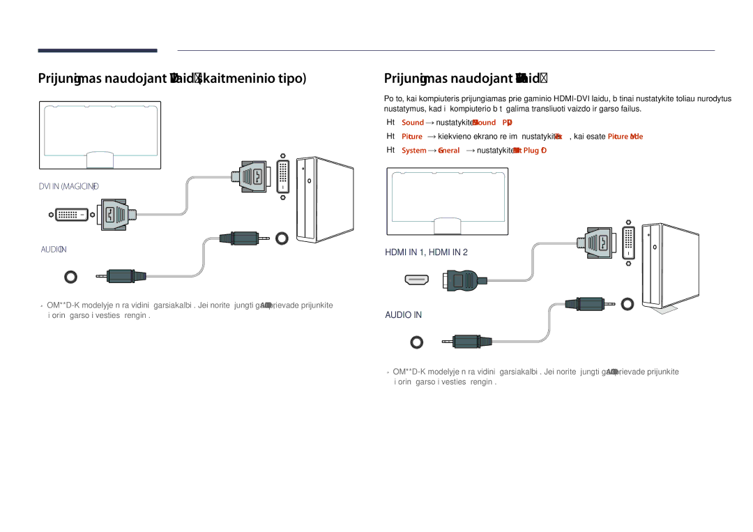 Samsung LH55OMDPWBC/EN manual Sound Nustatykite Hdmi Sound į Pcdvi Picture, System General nustatykite Hdmi Hot Plug į Off 