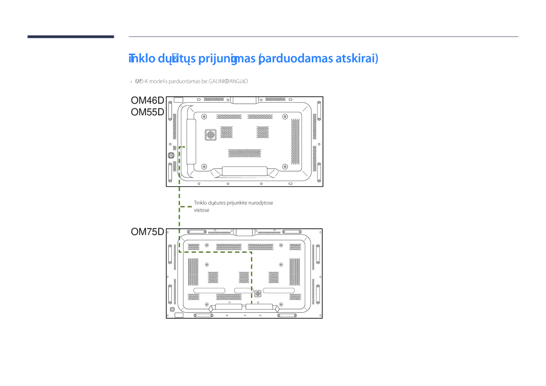 Samsung LH75OMDPKBC/EN, LH46OMDPWBC/EN, LH75OMDPWBC/EN, LH55OMDPWBC/EN manual Tinklo dėžutės prijungimas parduodamas atskirai 