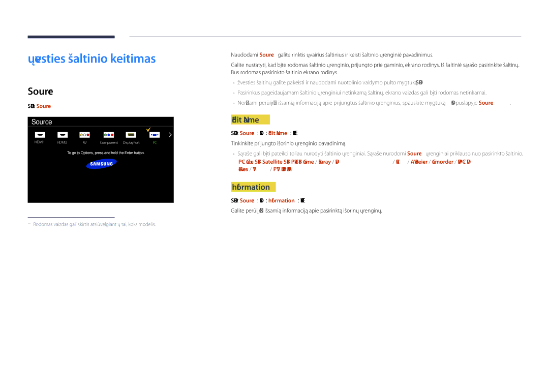 Samsung LH75OMDPWBC/EN, LH46OMDPWBC/EN, LH75OMDPKBC/EN manual Įvesties šaltinio keitimas, Source, Edit Name, Information 