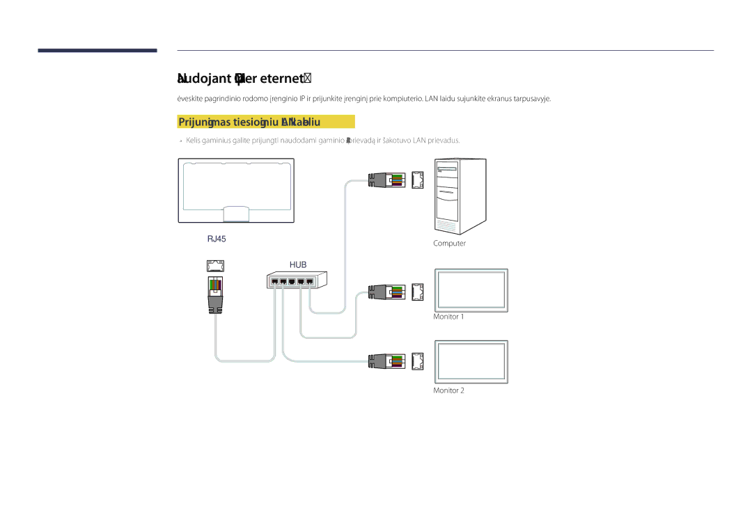 Samsung LH46OMDPKBC/EN, LH46OMDPWBC/EN, LH75OMDPWBC/EN manual Naudojant MDC per eternetą, Prijungimas tiesioginiu LAN kabeliu 