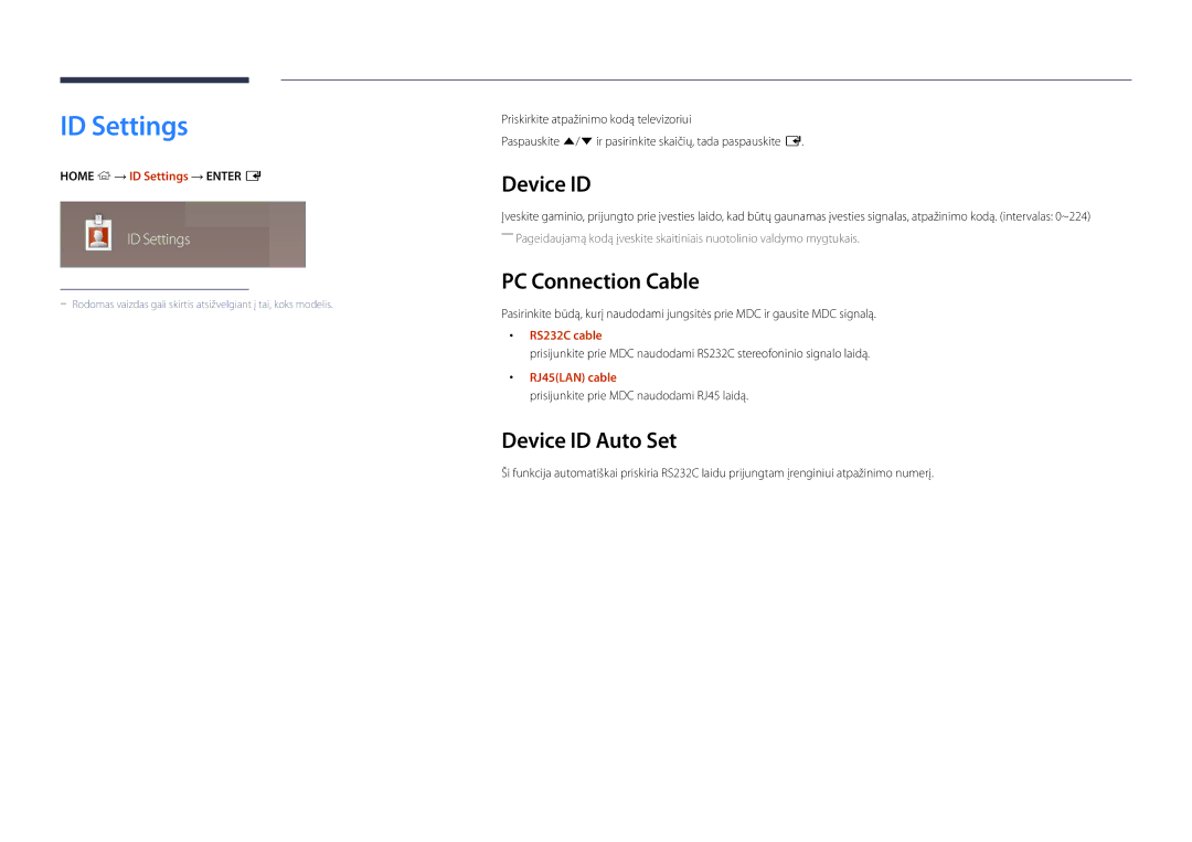 Samsung LH55OMDPWBC/EN, LH46OMDPWBC/EN, LH75OMDPWBC/EN manual ID Settings, PC Connection Cable, Device ID Auto Set 