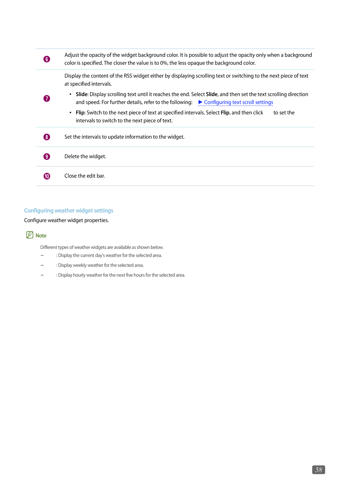 Samsung LH49QMHPLGC/EN, LH46OMFPWBC/EN, LH55OMFPWBC/EN Configuring weather widget settings, At specified intervals, To set 