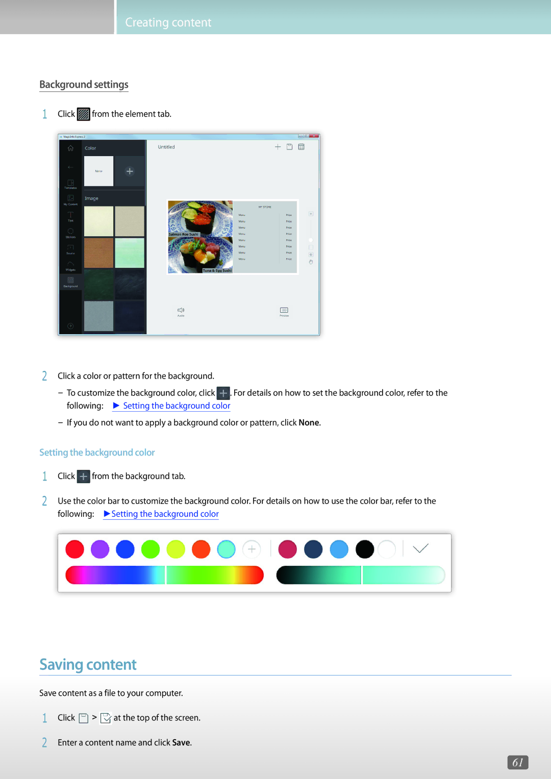 Samsung LH32PMFPBGC/EN, LH46OMFPWBC/EN, LH55OMFPWBC/EN, LH75QBHRTBC/EN manual To customize the background color, click 