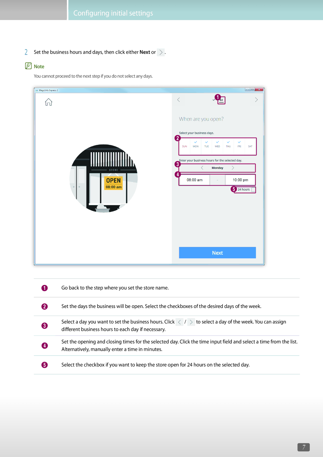 Samsung LH49DCJPLGC/EN, LH46OMFPWBC/EN, LH55OMFPWBC/EN, LH75QBHRTBC/EN, LH65QBHRTBC/EN manual Configuring initial settings 