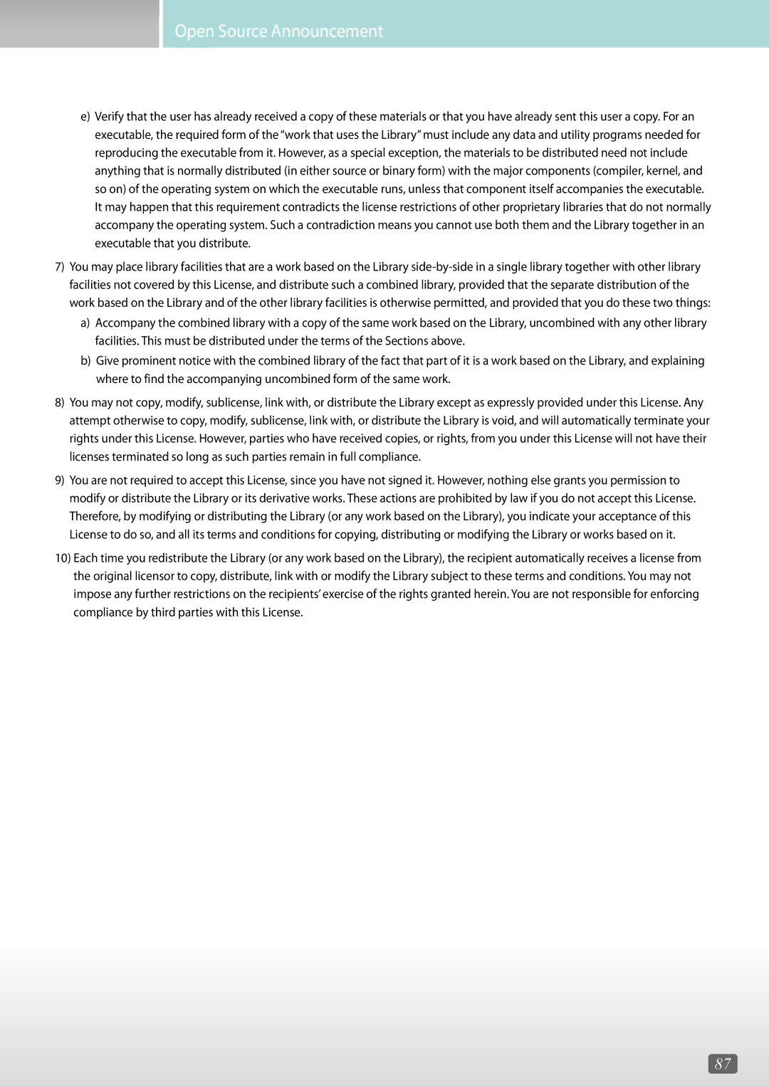 Samsung LH49PHFPBGC/UE, LH46OMFPWBC/EN, LH55OMFPWBC/EN, LH75QBHRTBC/EN, LH65QBHRTBC/EN manual Open Source Announcement 