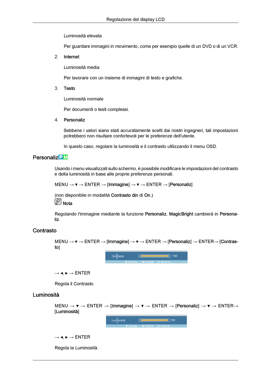 Samsung LH46OUTQGF/EN manual Personaliz, Contrasto, Luminosità 