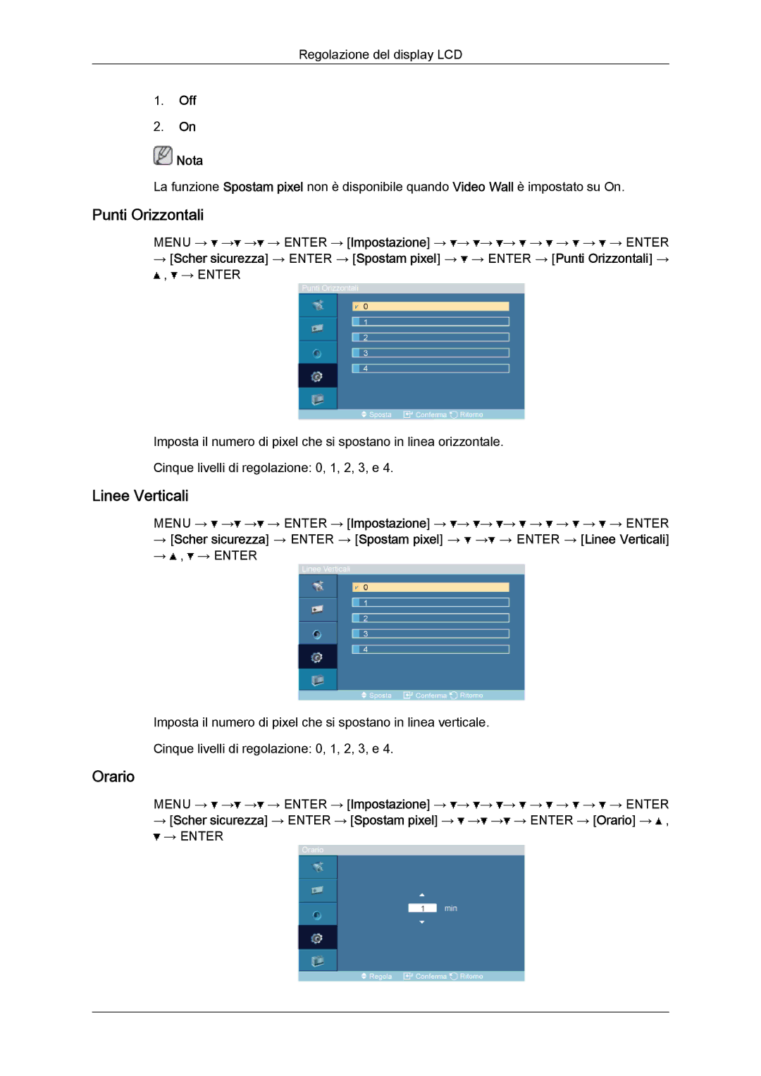 Samsung LH46OUTQGF/EN manual Punti Orizzontali, Linee Verticali, Orario 