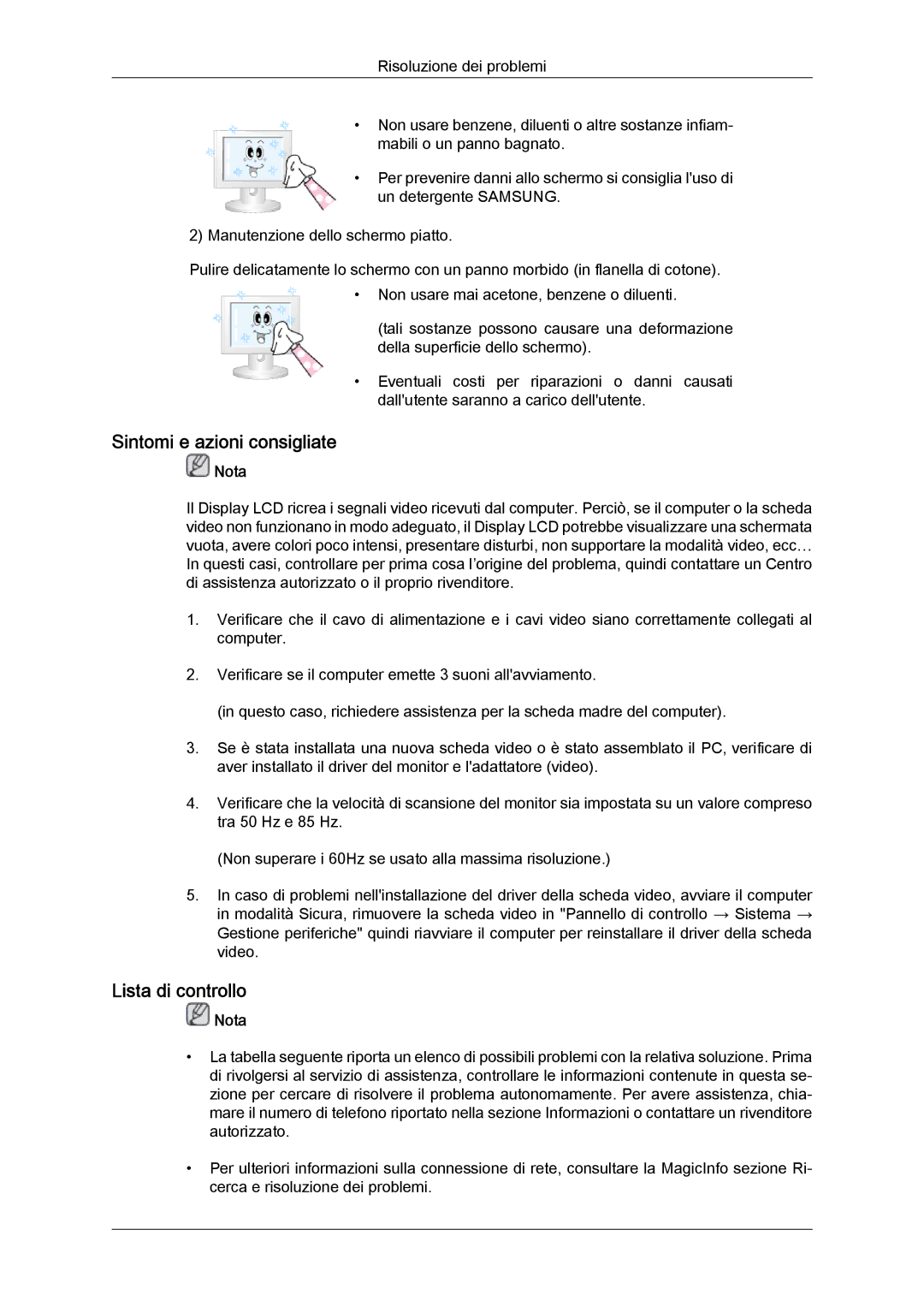 Samsung LH46OUTQGF/EN manual Sintomi e azioni consigliate, Lista di controllo 