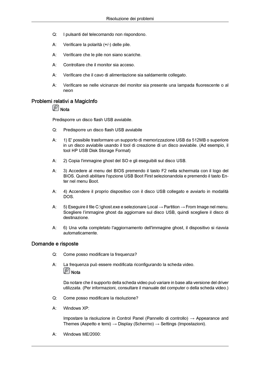 Samsung LH46OUTQGF/EN manual Problemi relativi a MagicInfo, Domande e risposte 