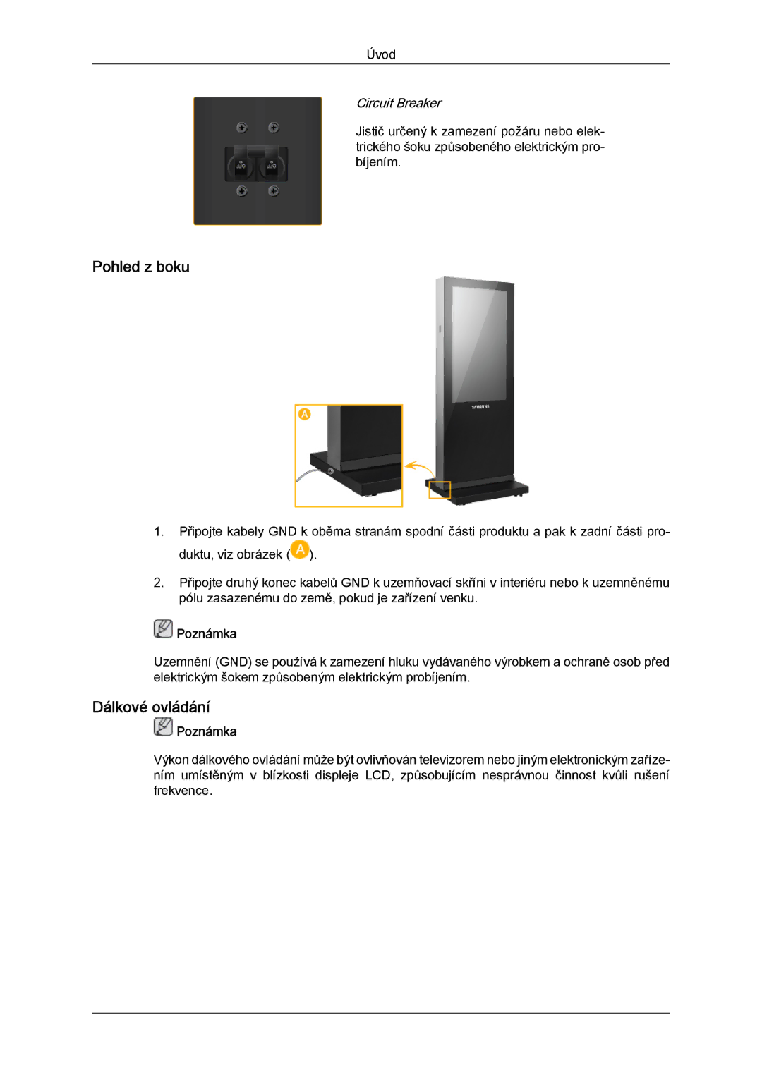 Samsung LH46OUTQGF/EN manual Pohled z boku, Dálkové ovládání 