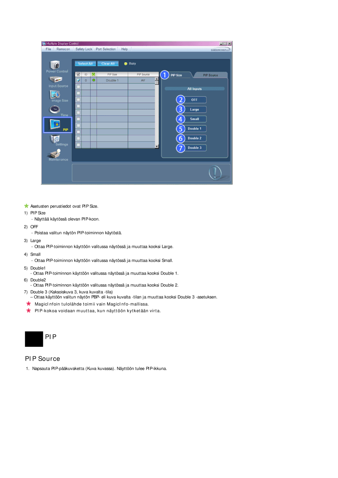 Samsung LH46OUTQGF/EN manual PIP Source 